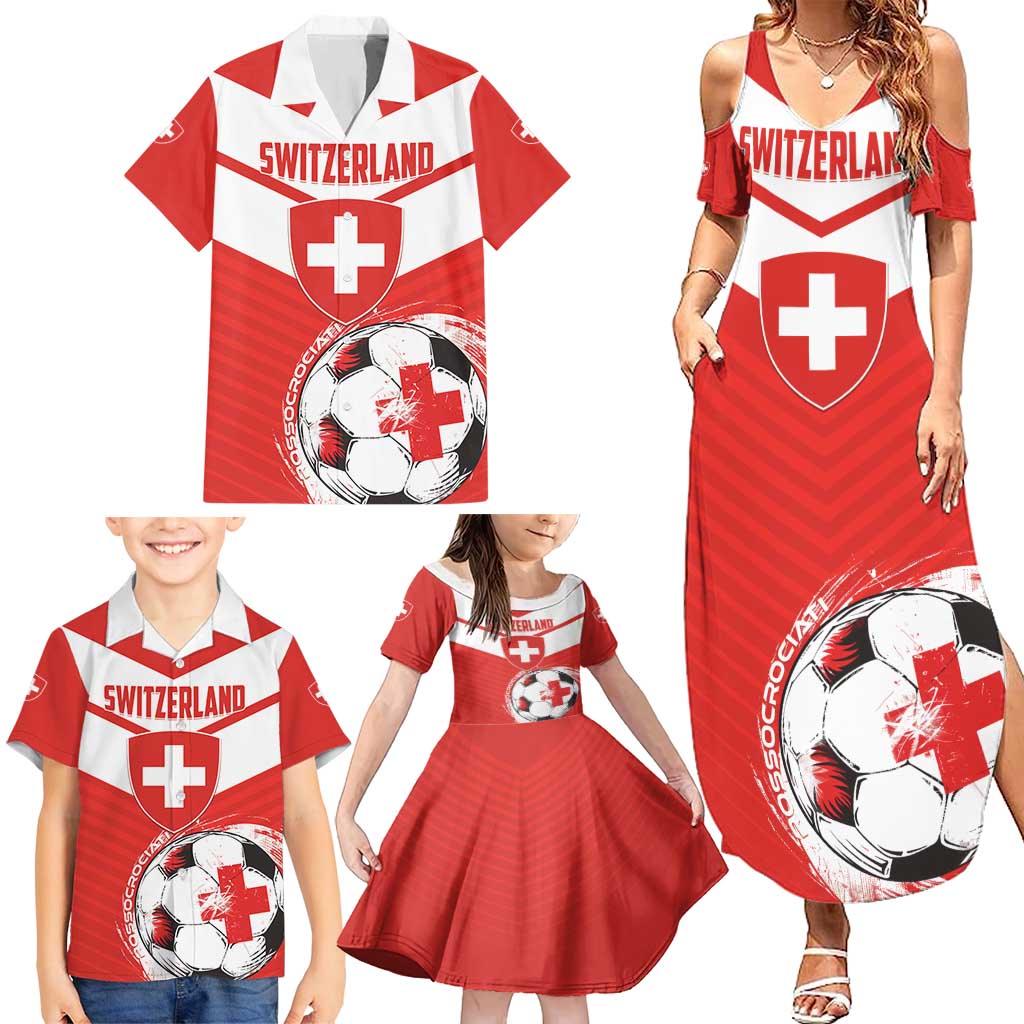 Custom Switzerland 2024 Football Family Matching Summer Maxi Dress and Hawaiian Shirt Rossocrociati Go Champions - Wonder Print Shop