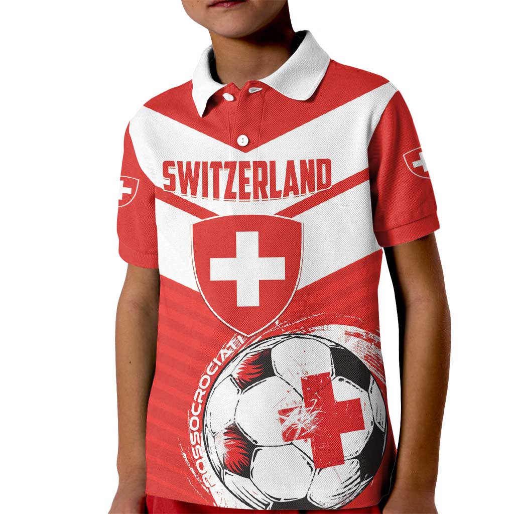 Custom Switzerland 2024 Football Kid Polo Shirt Rossocrociati Go Champions - Wonder Print Shop