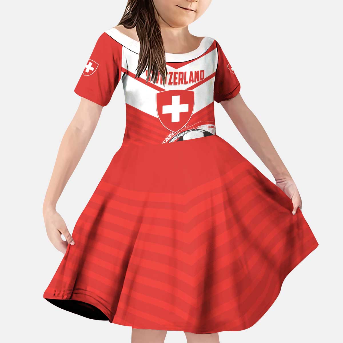 Custom Switzerland 2024 Football Kid Short Sleeve Dress Rossocrociati Go Champions - Wonder Print Shop