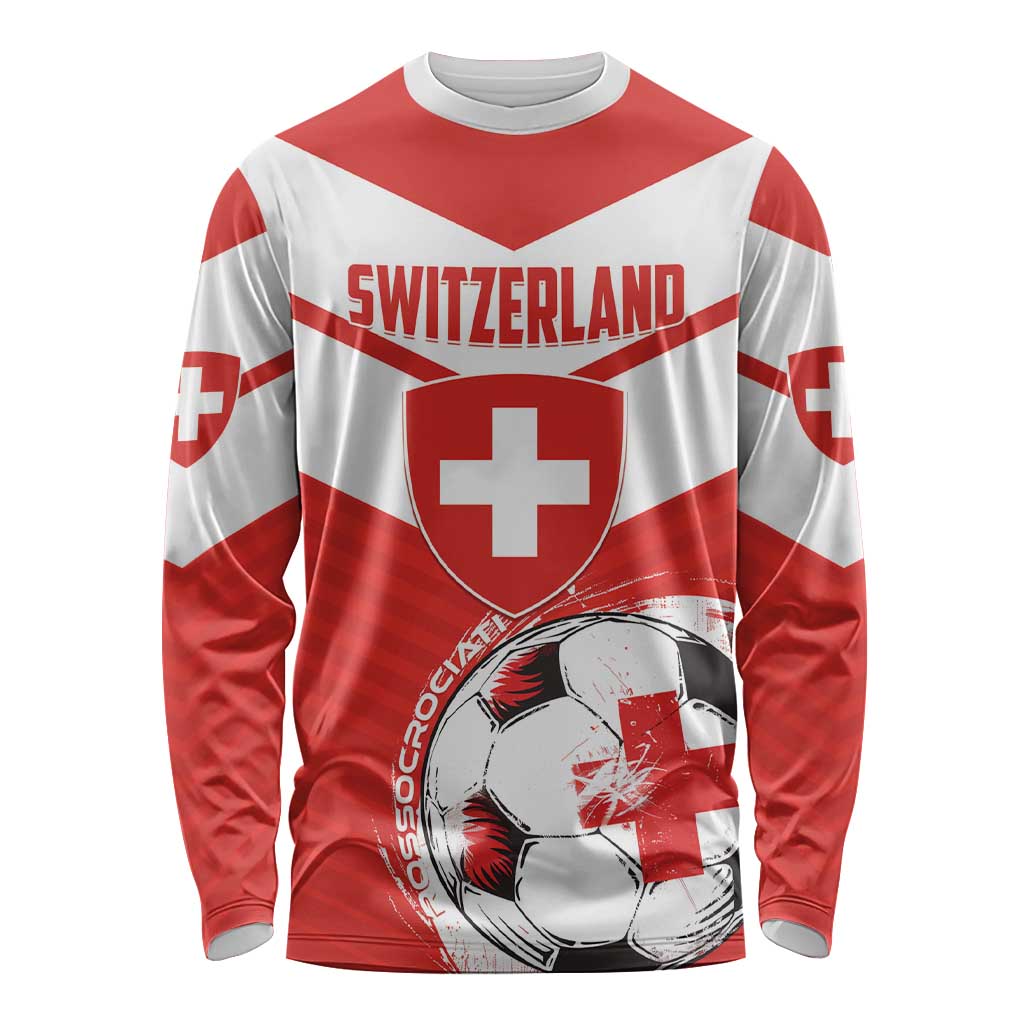 Custom Switzerland 2024 Football Long Sleeve Shirt Rossocrociati Go Champions - Wonder Print Shop