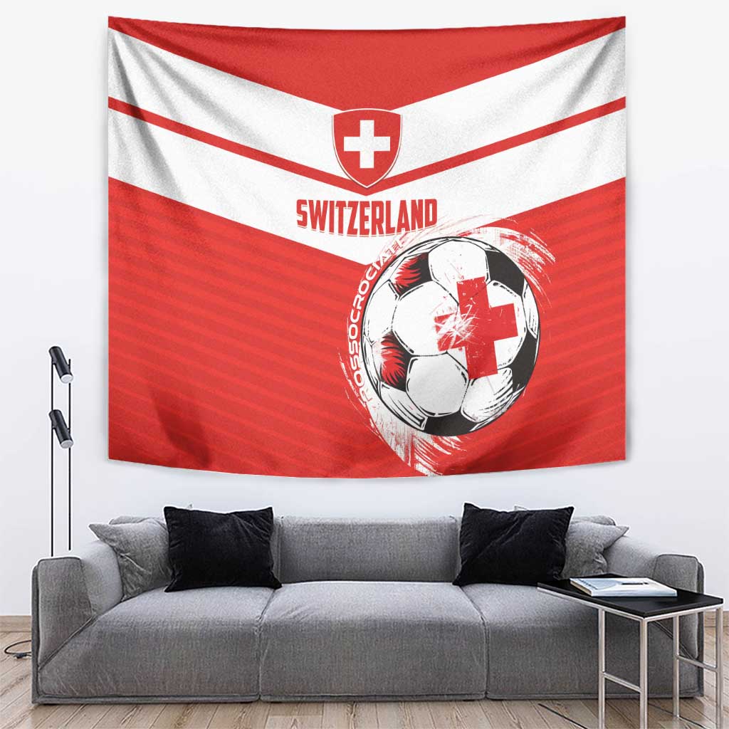 Switzerland football tapestry, red and white flag with crest, ball graphic