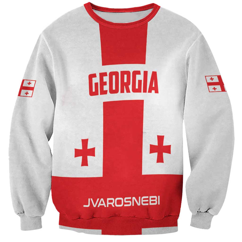 Unisex gray football sweatshirt with red center panel, Georgia logo, and cross emblems