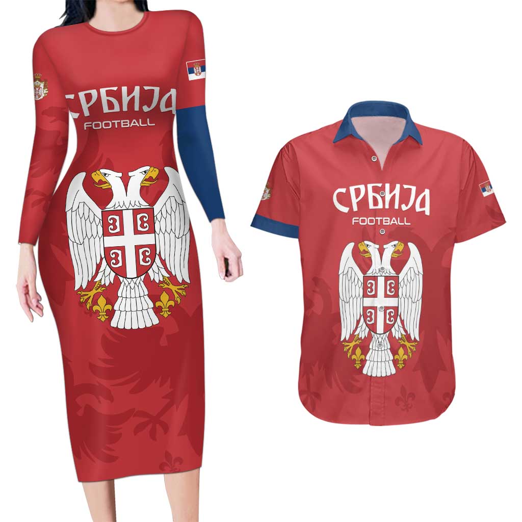 Custom Serbia 2024 Football Couples Matching Long Sleeve Bodycon Dress and Hawaiian Shirt Srbija Go Champions - Wonder Print Shop