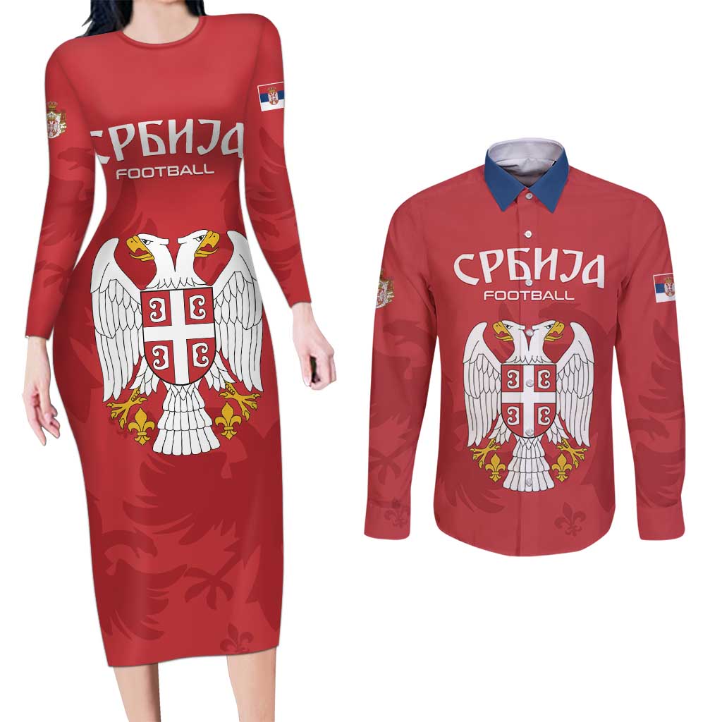 Custom Serbia 2024 Football Couples Matching Long Sleeve Bodycon Dress and Long Sleeve Button Shirt Srbija Go Champions - Wonder Print Shop