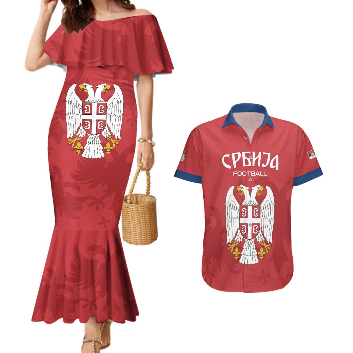 Custom Serbia 2024 Football Couples Matching Mermaid Dress and Hawaiian Shirt Srbija Go Champions - Wonder Print Shop