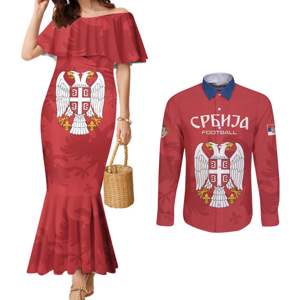 Custom Serbia 2024 Football Couples Matching Mermaid Dress and Long Sleeve Button Shirt Srbija Go Champions