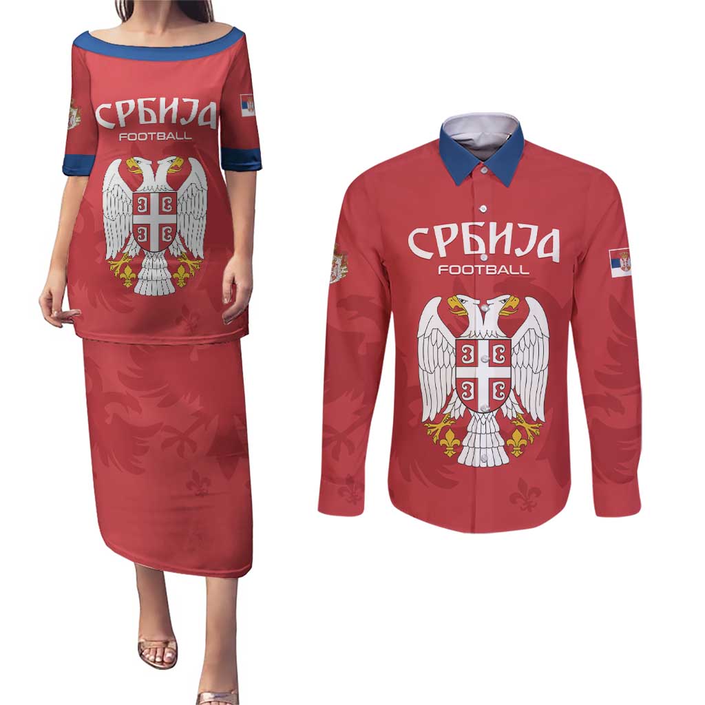 Custom Serbia 2024 Football Couples Matching Puletasi and Long Sleeve Button Shirt Srbija Go Champions - Wonder Print Shop