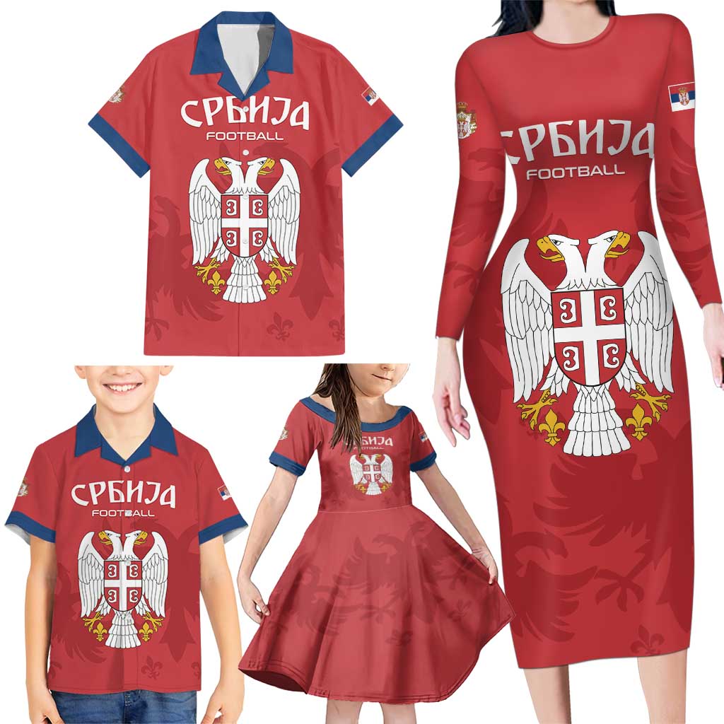 Custom Serbia 2024 Football Family Matching Long Sleeve Bodycon Dress and Hawaiian Shirt Srbija Go Champions - Wonder Print Shop