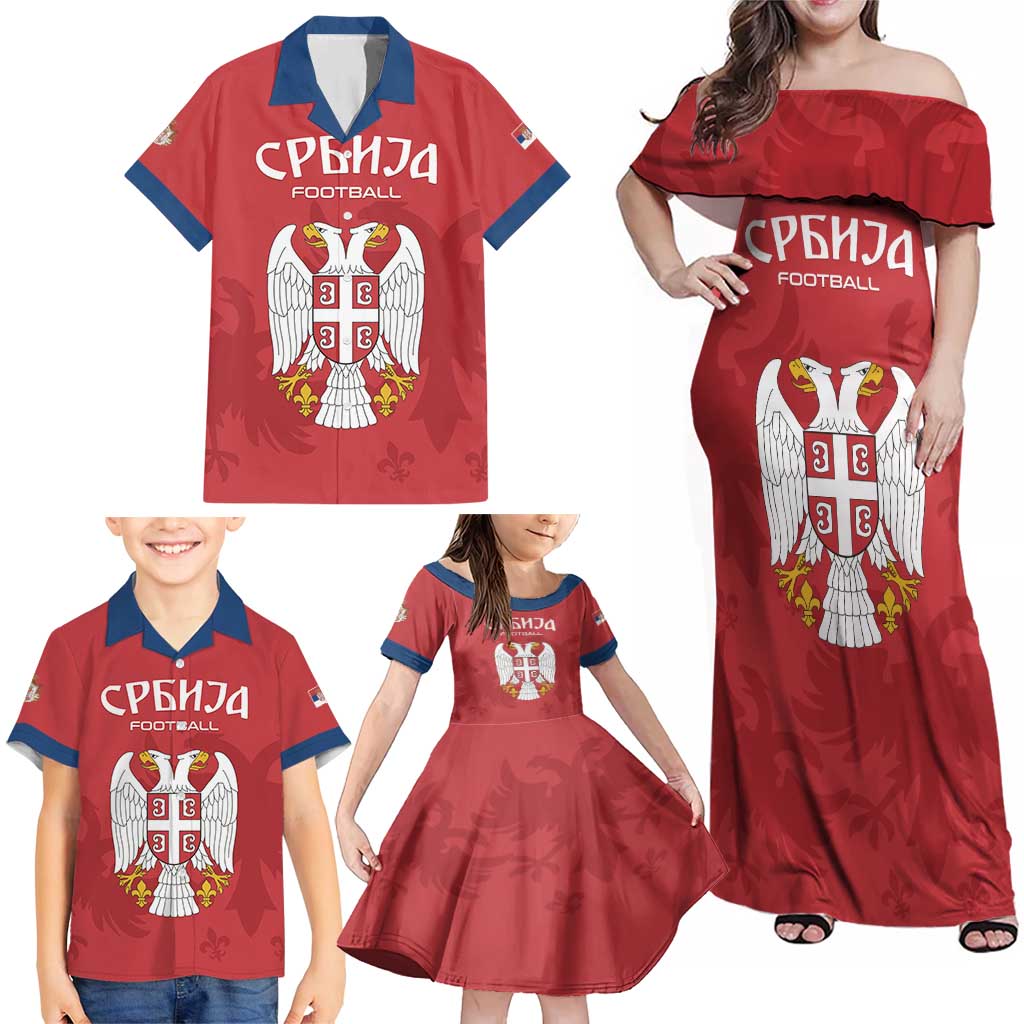 Custom Serbia 2024 Football Family Matching Off Shoulder Maxi Dress and Hawaiian Shirt Srbija Go Champions - Wonder Print Shop