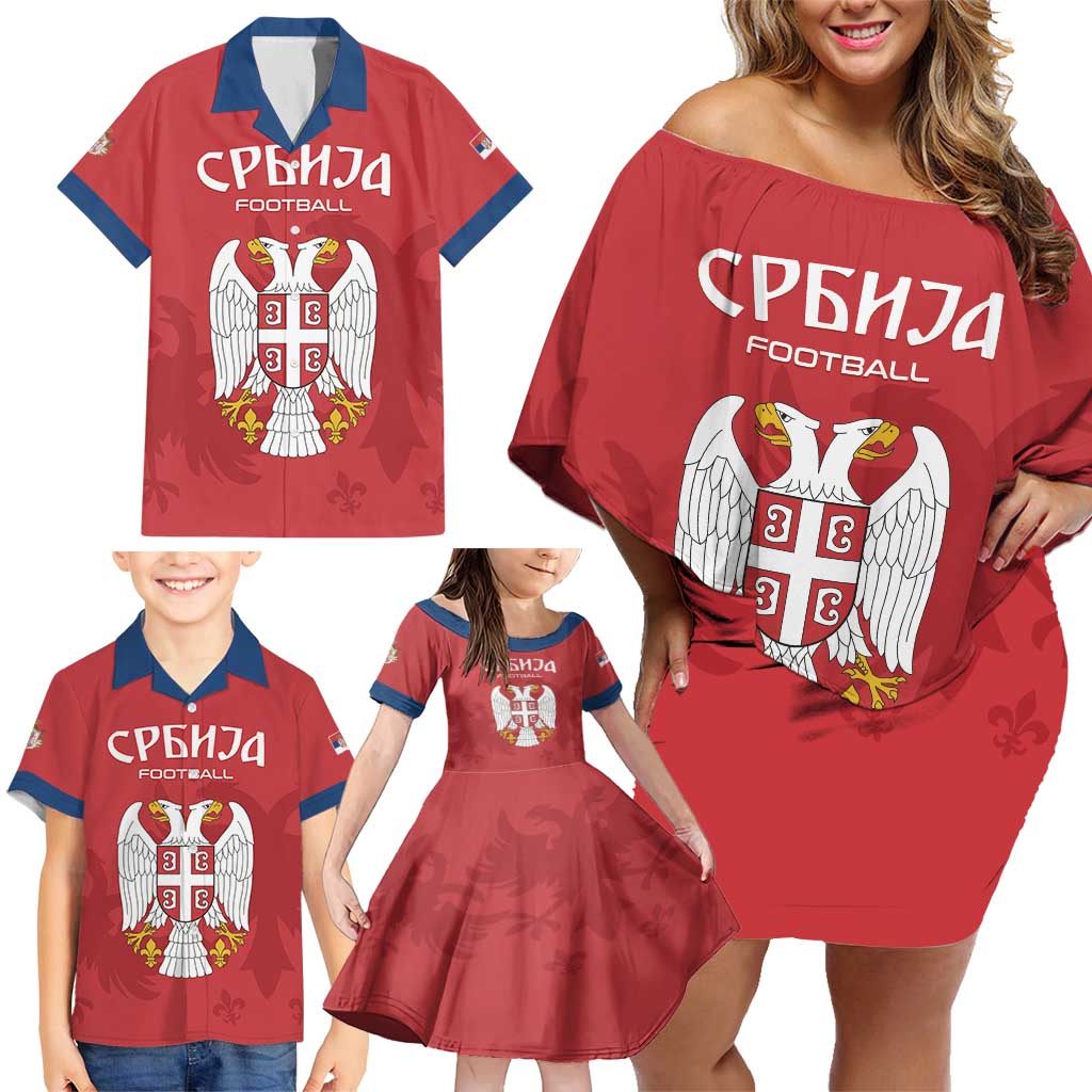 Custom Serbia 2024 Football Family Matching Off Shoulder Short Dress and Hawaiian Shirt Srbija Go Champions - Wonder Print Shop