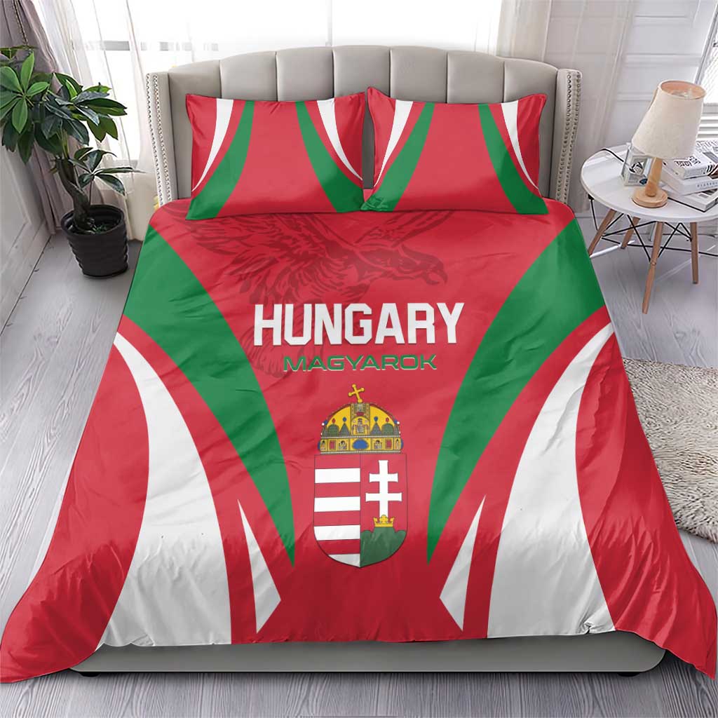 Red, green, and white Hungary football bedding set with “HUNGARY” text and crest