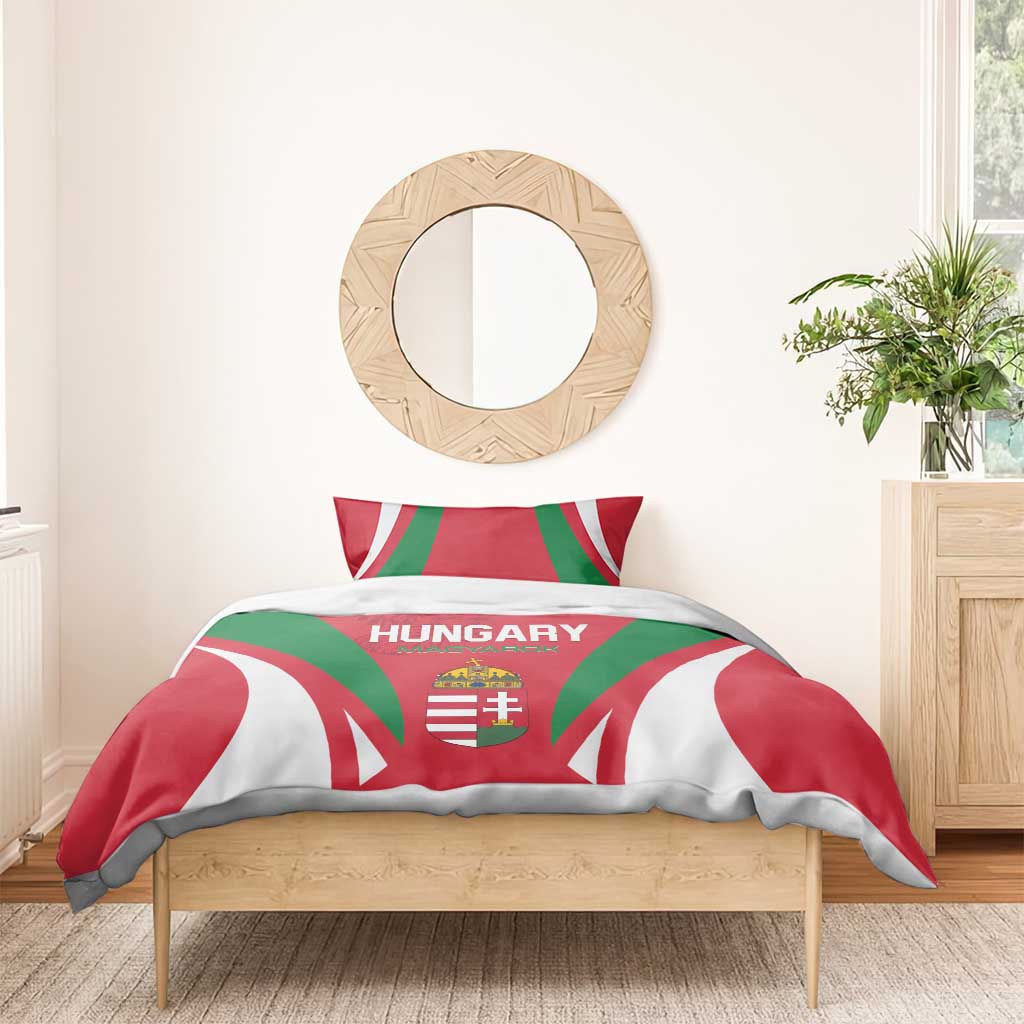 Hungary football bedding set with “HUNGARY” header, crest, and red-white-green rays
