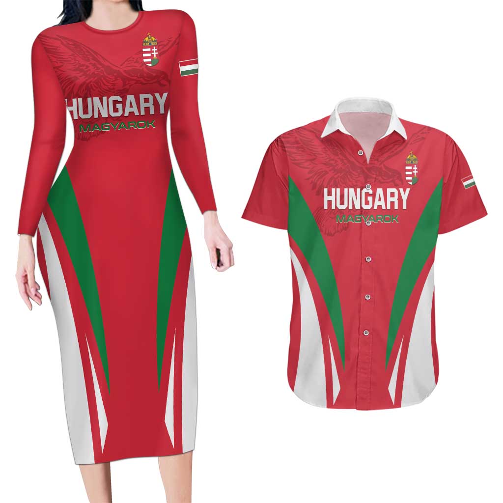 Custom Hungary 2024 Football Couples Matching Long Sleeve Bodycon Dress and Hawaiian Shirt Hajra Magyarok - Wonder Print Shop