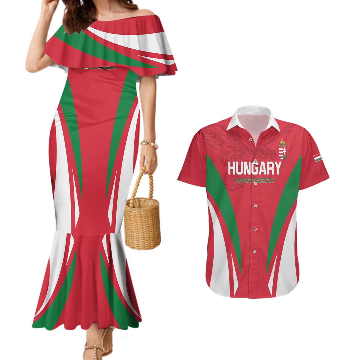 Custom Hungary 2024 Football Couples Matching Mermaid Dress and Hawaiian Shirt Hajra Magyarok - Wonder Print Shop