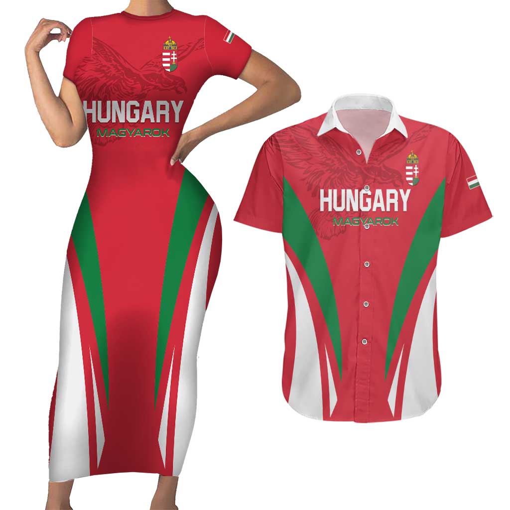 Custom Hungary 2024 Football Couples Matching Short Sleeve Bodycon Dress and Hawaiian Shirt Hajra Magyarok - Wonder Print Shop