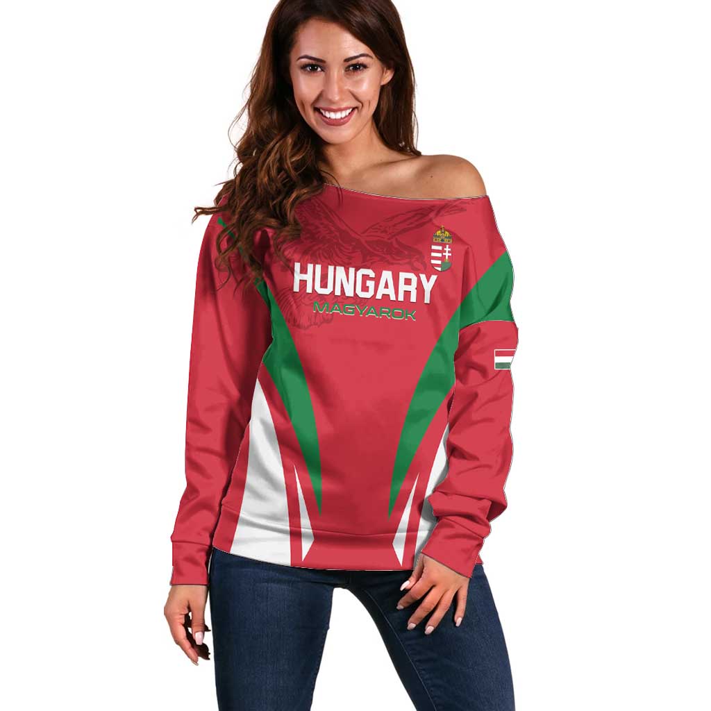 Custom Hungary 2024 Football Off Shoulder Sweater Hajra Magyarok - Wonder Print Shop