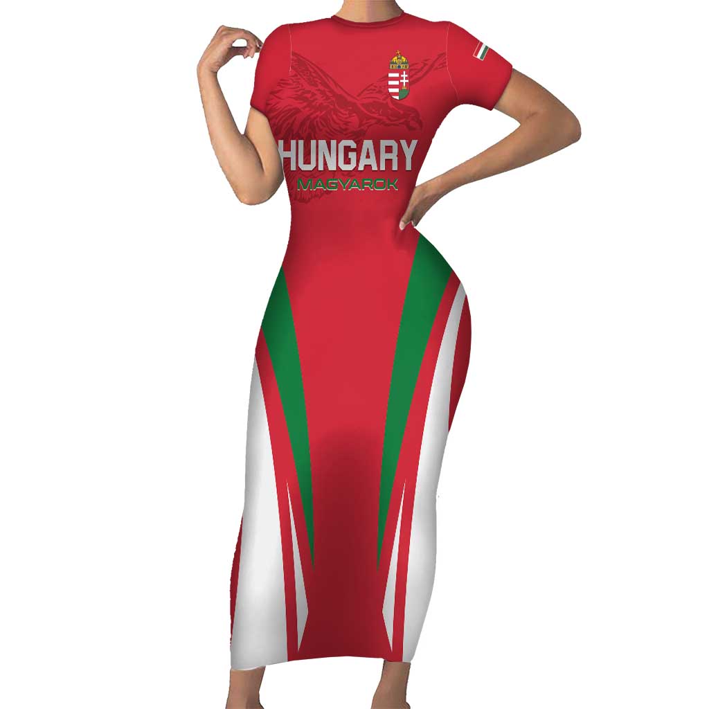 Custom Hungary 2024 Football Short Sleeve Bodycon Dress Hajra Magyarok - Wonder Print Shop