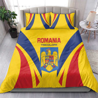 Romania football bedding set: yellow duvet with blue chevron and crest, matching pillow