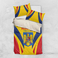 Romania football bedding set with pillowcases: yellow, blue and red crest design