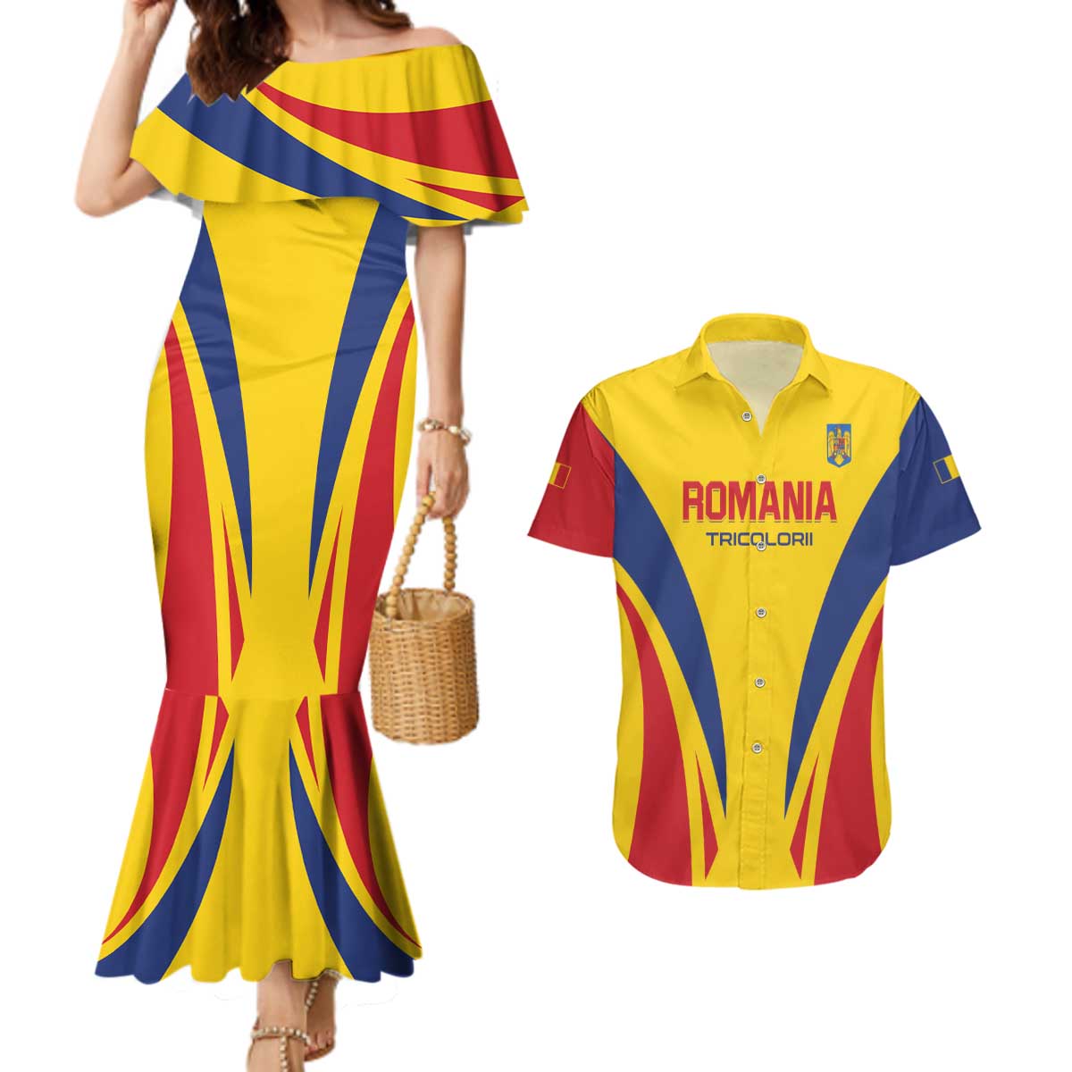 Custom Romania 2024 Football Couples Matching Mermaid Dress and Hawaiian Shirt Come On Tricolorii - Wonder Print Shop