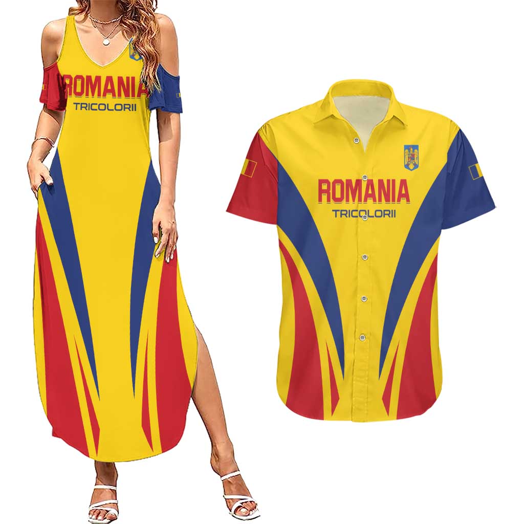 Custom Romania 2024 Football Couples Matching Summer Maxi Dress and Hawaiian Shirt Come On Tricolorii - Wonder Print Shop