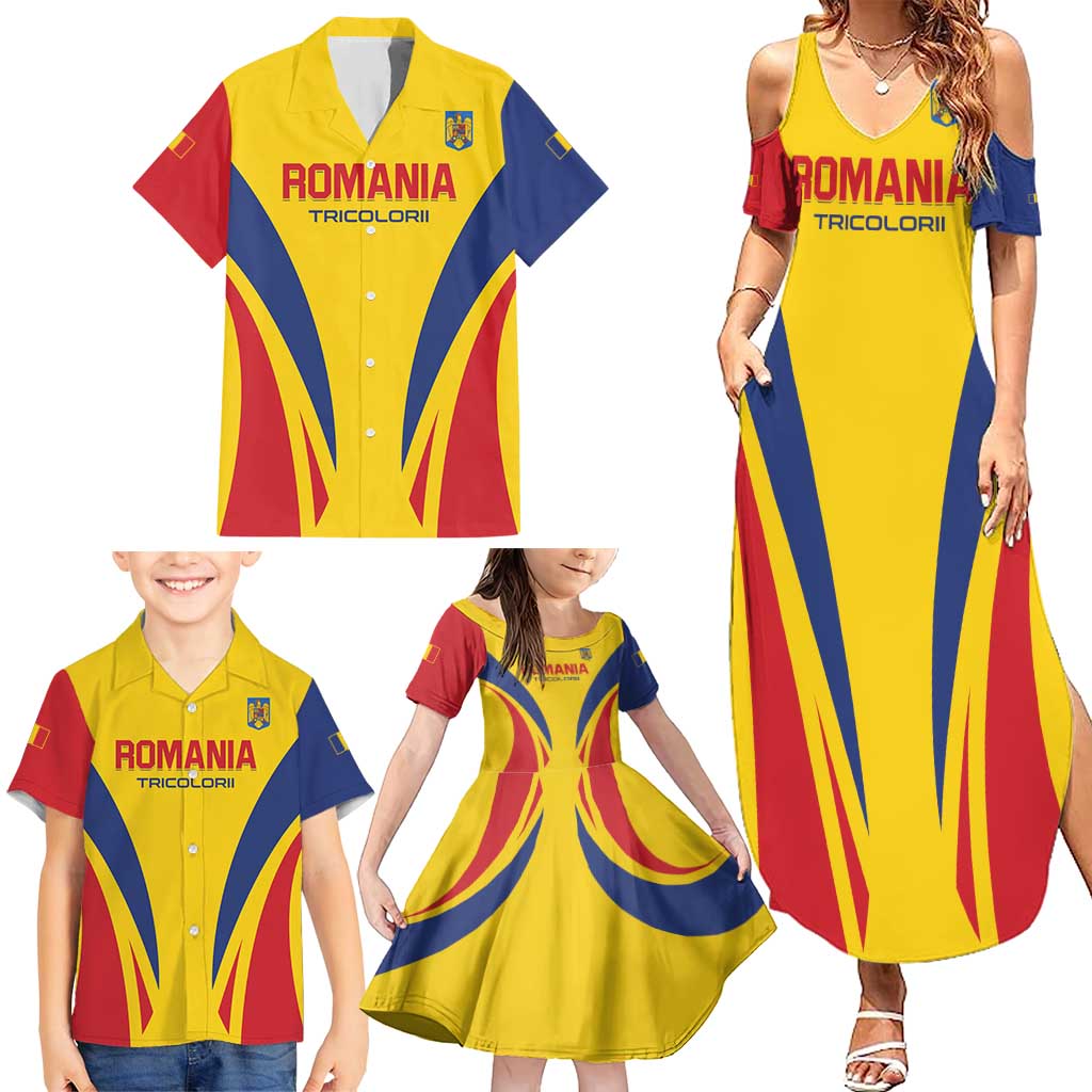 Custom Romania 2024 Football Family Matching Summer Maxi Dress and Hawaiian Shirt Come On Tricolorii - Wonder Print Shop