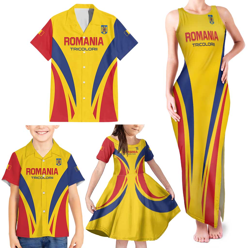 Custom Romania 2024 Football Family Matching Tank Maxi Dress and Hawaiian Shirt Come On Tricolorii - Wonder Print Shop