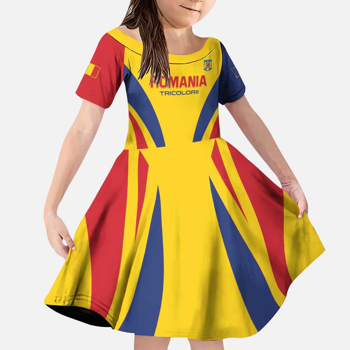 Custom Romania 2024 Football Kid Short Sleeve Dress Come On Tricolorii - Wonder Print Shop