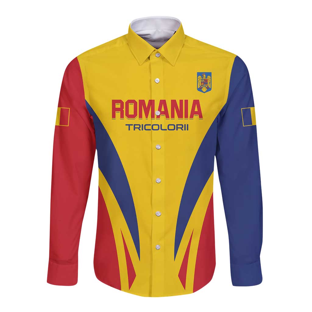 Custom Romania 2024 Football Long Sleeve Button Shirt Come On Tricolorii - Wonder Print Shop