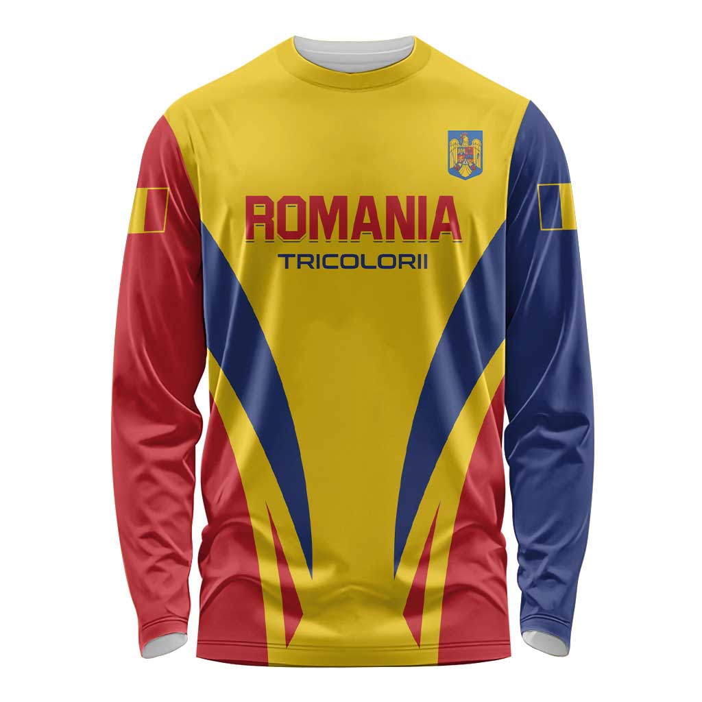 Custom Romania 2024 Football Long Sleeve Shirt Come On Tricolorii - Wonder Print Shop