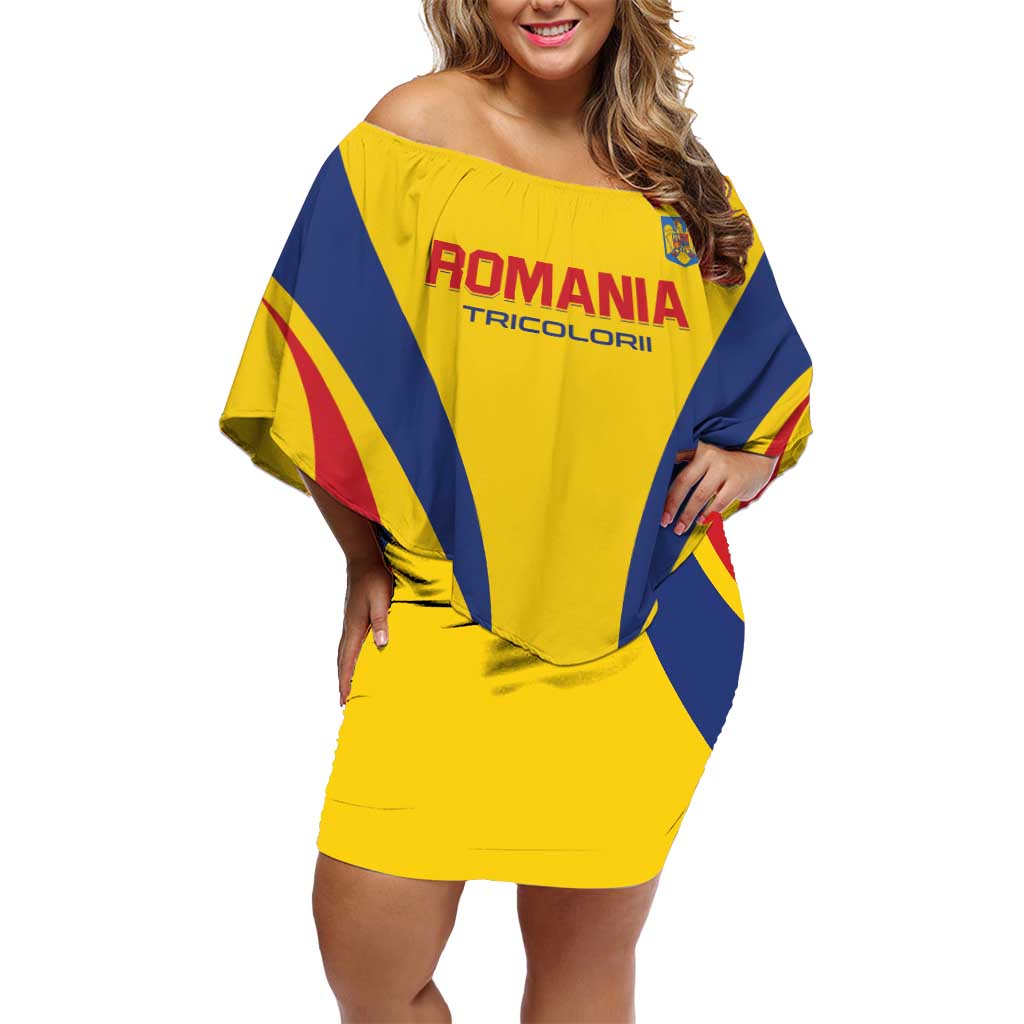 Custom Romania 2024 Football Off Shoulder Short Dress Come On Tricolorii - Wonder Print Shop