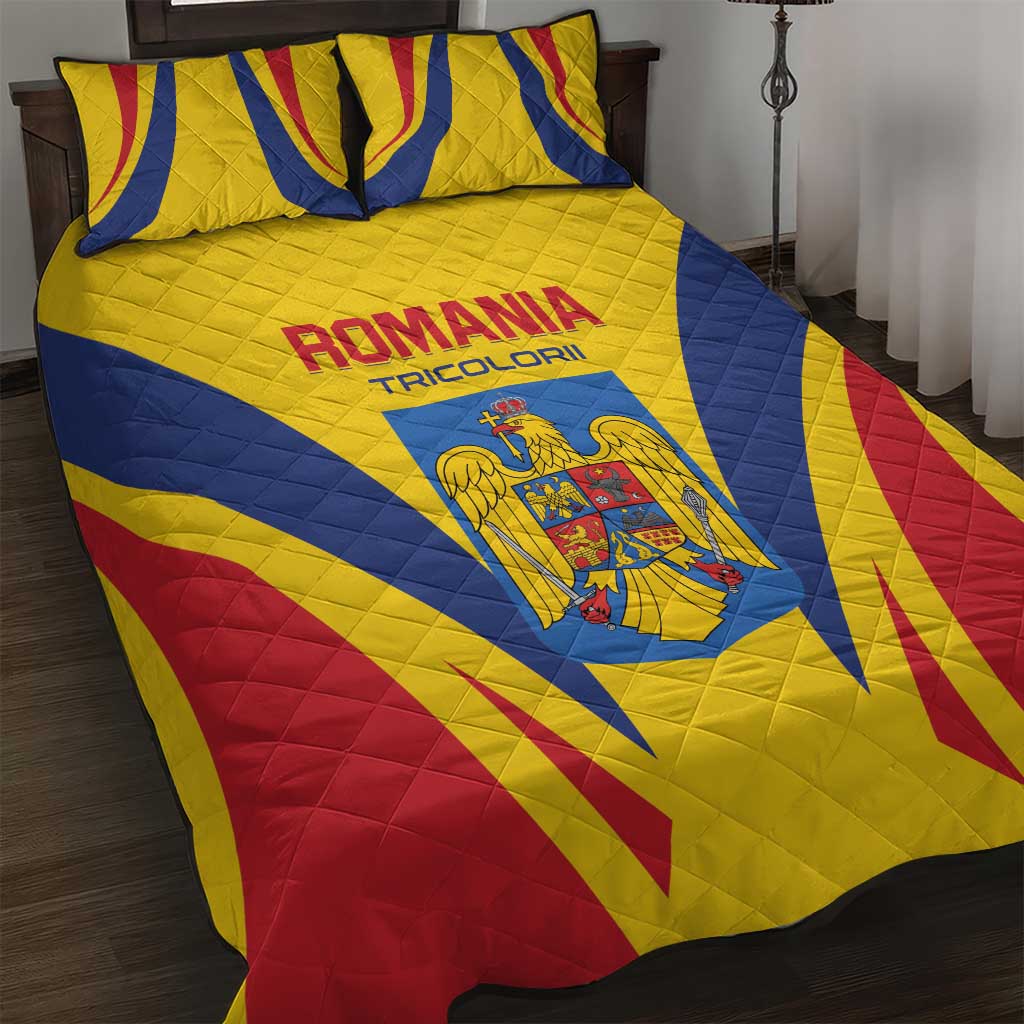 Romania 2024 Football Quilt Bed Set Come On Tricolorii - Wonder Print Shop