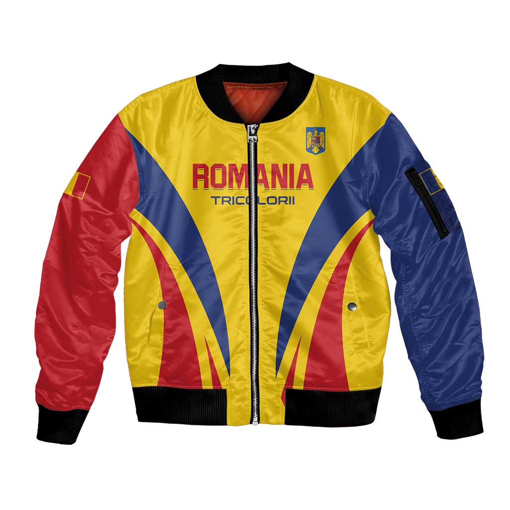 Custom Romania 2024 Football Sleeve Zip Bomber Jacket Come On Tricolorii - Wonder Print Shop