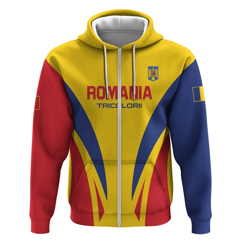 Custom Romania 2024 Football Zip Hoodie Come On Tricolorii - Wonder Print Shop