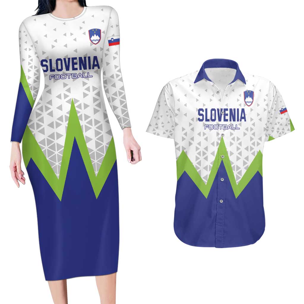 Custom Slovenia 2024 Football Couples Matching Long Sleeve Bodycon Dress and Hawaiian Shirt Slovenija Go Champions - Wonder Print Shop