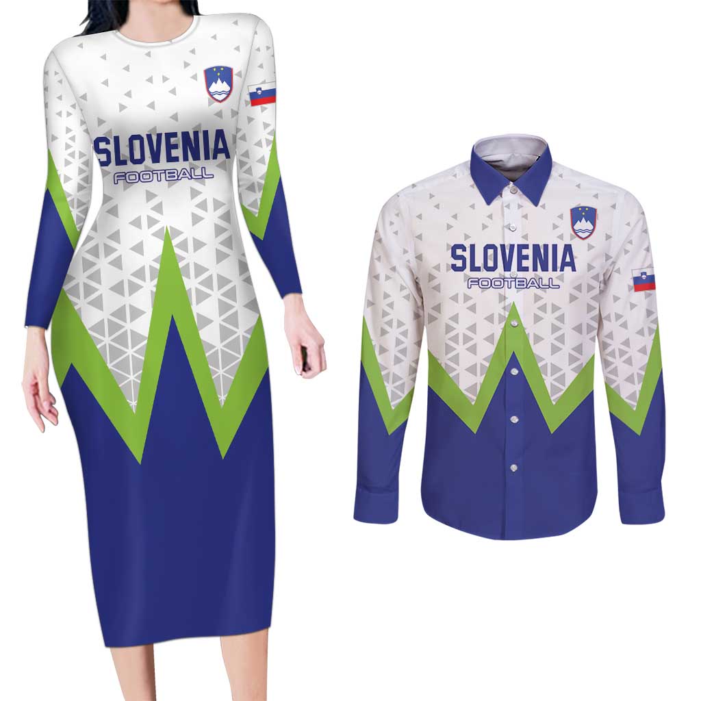 Custom Slovenia 2024 Football Couples Matching Long Sleeve Bodycon Dress and Long Sleeve Button Shirt Slovenija Go Champions - Wonder Print Shop