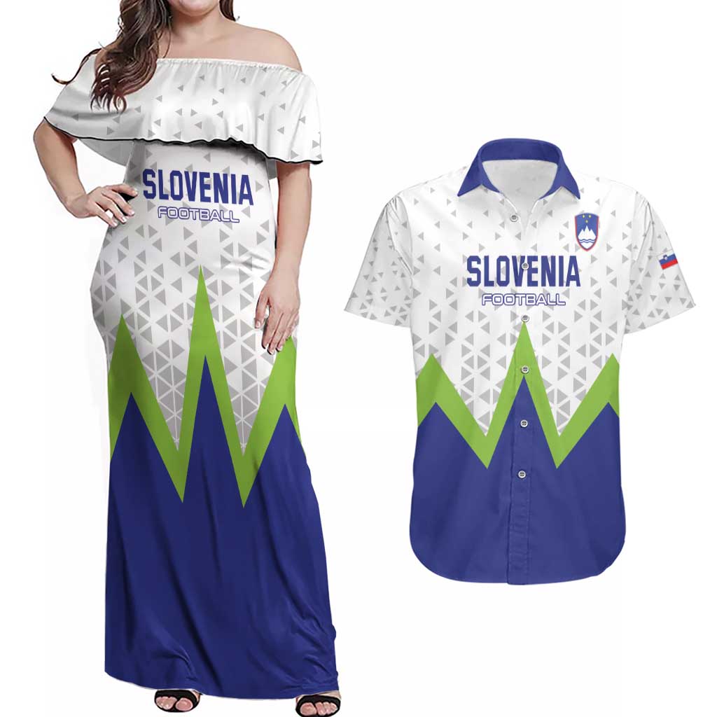 Custom Slovenia 2024 Football Couples Matching Off Shoulder Maxi Dress and Hawaiian Shirt Slovenija Go Champions - Wonder Print Shop