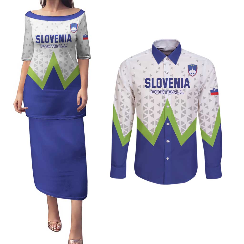 Custom Slovenia 2024 Football Couples Matching Puletasi and Long Sleeve Button Shirt Slovenija Go Champions - Wonder Print Shop