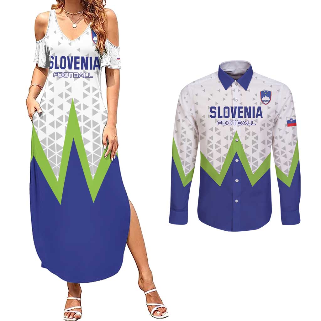 Custom Slovenia 2024 Football Couples Matching Summer Maxi Dress and Long Sleeve Button Shirt Slovenija Go Champions - Wonder Print Shop