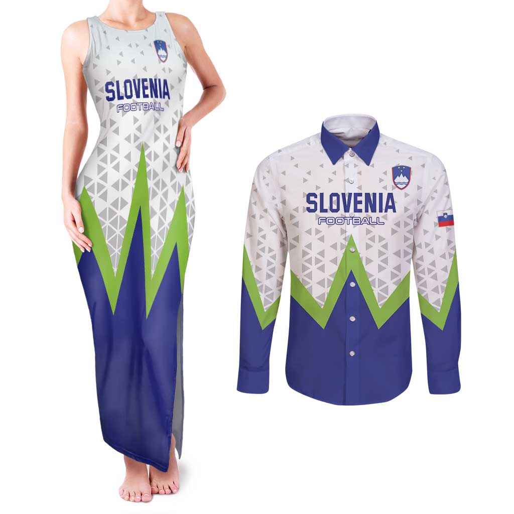 Custom Slovenia 2024 Football Couples Matching Tank Maxi Dress and Long Sleeve Button Shirt Slovenija Go Champions - Wonder Print Shop