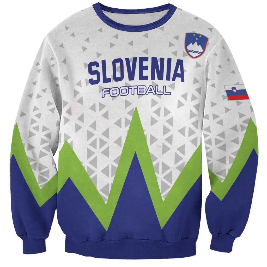 Unisex football sweatshirt, white/gray with Slovenia Football print and green/blue chevrons