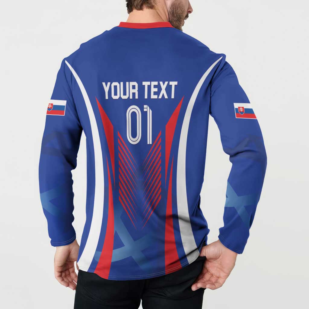 Blue football button sweatshirt back with YOUR TEXT 01, stripe shield design and crest