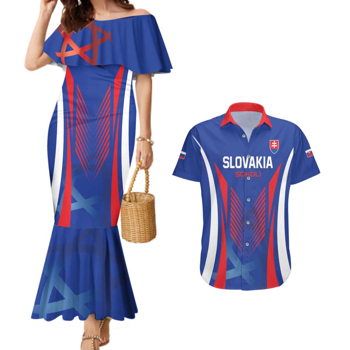 Custom Slovakia 2024 Football Couples Matching Mermaid Dress and Hawaiian Shirt Slovenska Sokoli - Wonder Print Shop