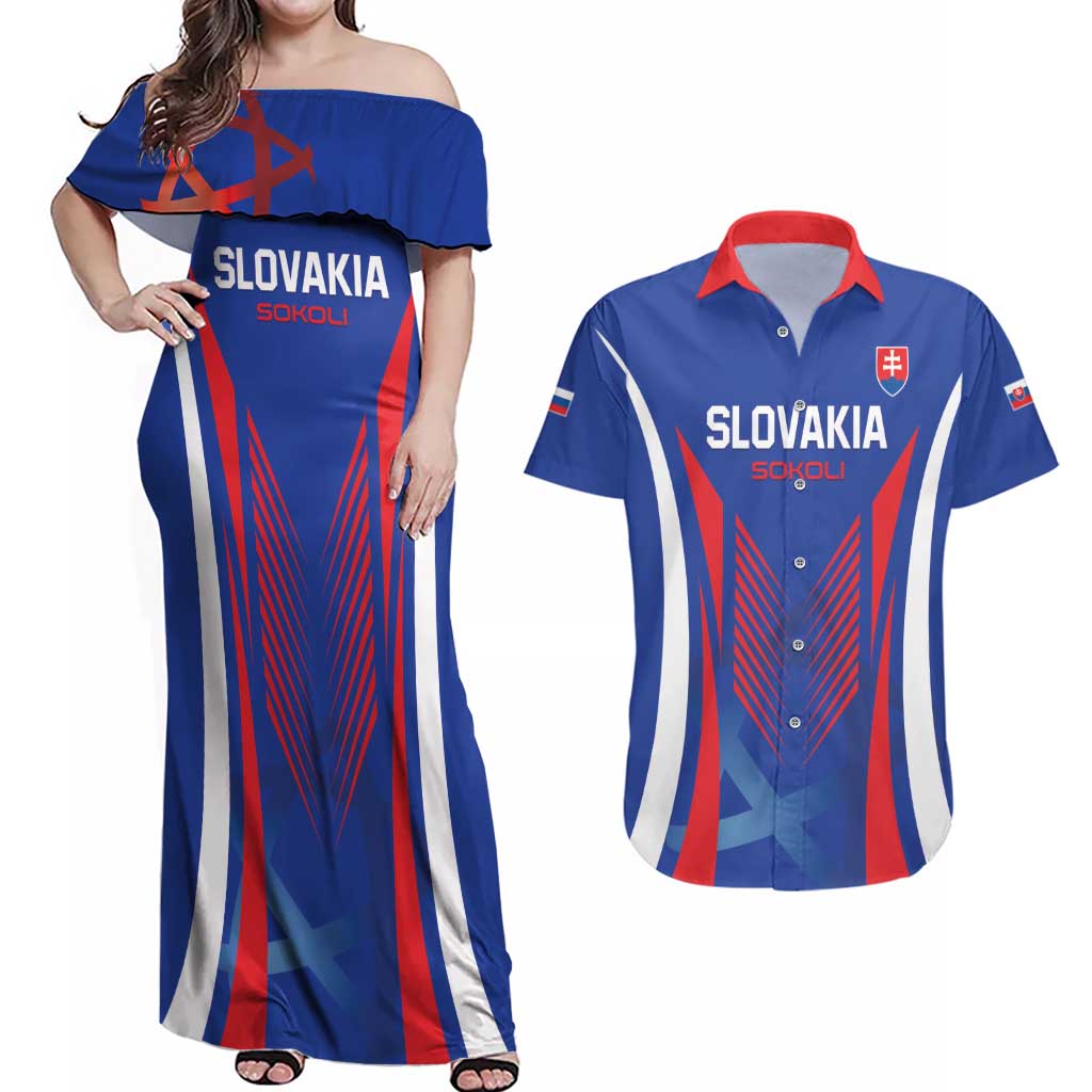 Custom Slovakia 2024 Football Couples Matching Off Shoulder Maxi Dress and Hawaiian Shirt Slovenska Sokoli - Wonder Print Shop