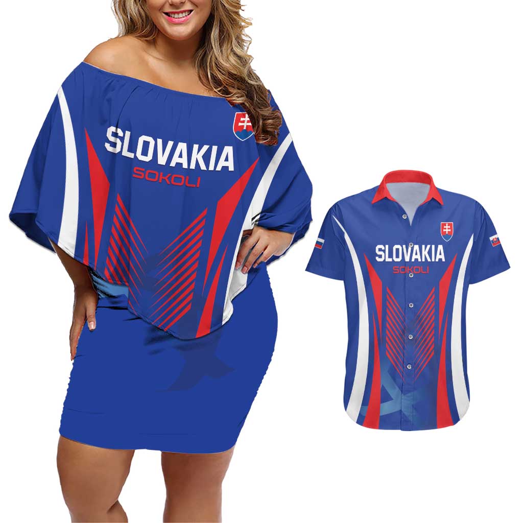 Custom Slovakia 2024 Football Couples Matching Off Shoulder Short Dress and Hawaiian Shirt Slovenska Sokoli - Wonder Print Shop