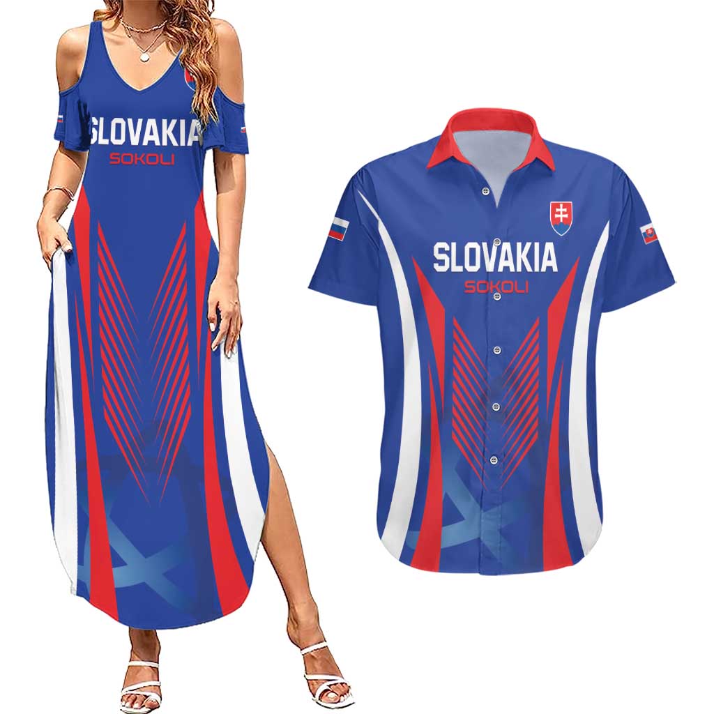 Custom Slovakia 2024 Football Couples Matching Summer Maxi Dress and Hawaiian Shirt Slovenska Sokoli - Wonder Print Shop