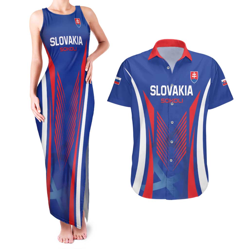 Custom Slovakia 2024 Football Couples Matching Tank Maxi Dress and Hawaiian Shirt Slovenska Sokoli - Wonder Print Shop