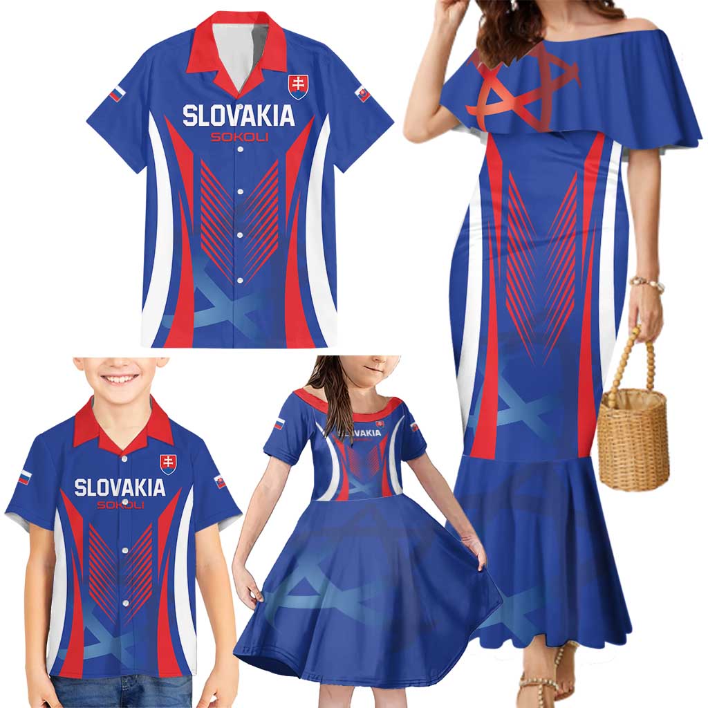 Custom Slovakia 2024 Football Family Matching Mermaid Dress and Hawaiian Shirt Slovenska Sokoli - Wonder Print Shop