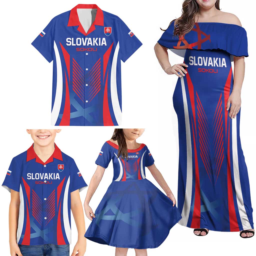 Custom Slovakia 2024 Football Family Matching Off Shoulder Maxi Dress and Hawaiian Shirt Slovenska Sokoli - Wonder Print Shop