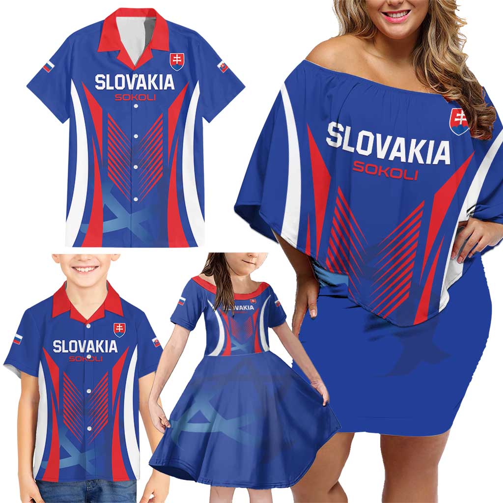 Custom Slovakia 2024 Football Family Matching Off Shoulder Short Dress and Hawaiian Shirt Slovenska Sokoli - Wonder Print Shop